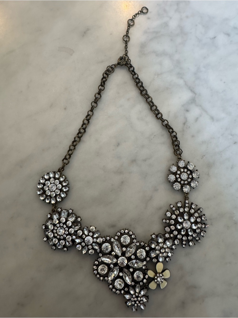Crystal Statement Necklace - Clear Crystal Floral Design